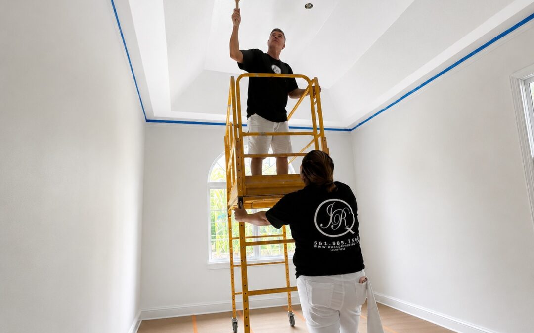 Jerome Russo's painters applying a fresh ceiling finish in a Palm Beach luxury home
