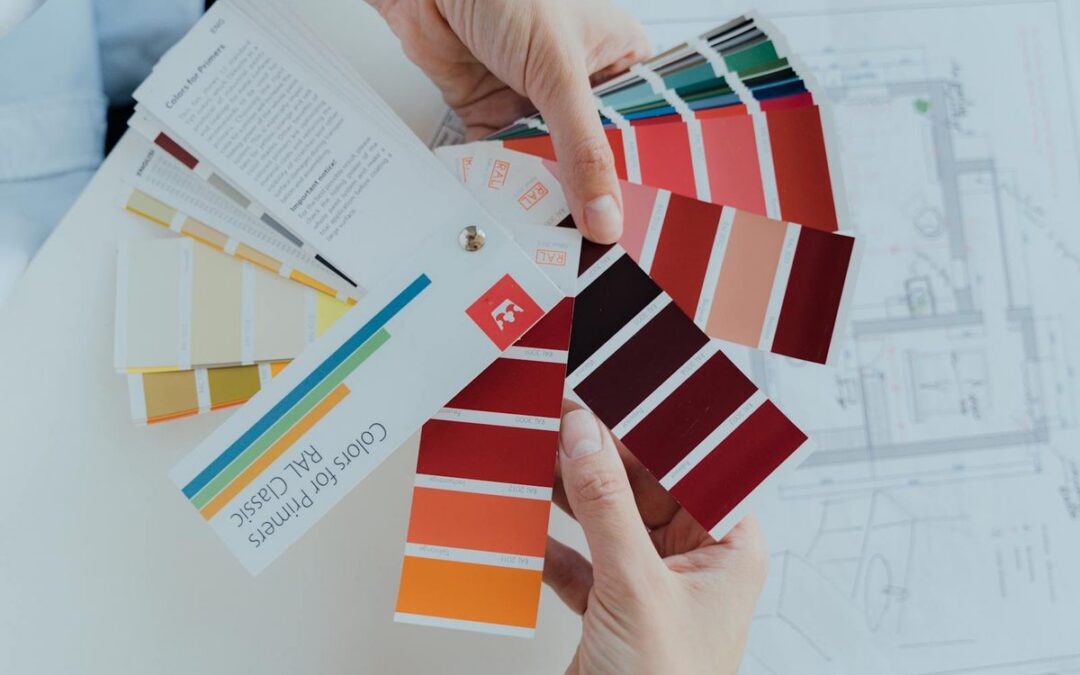 Color fan decks over architectural plans